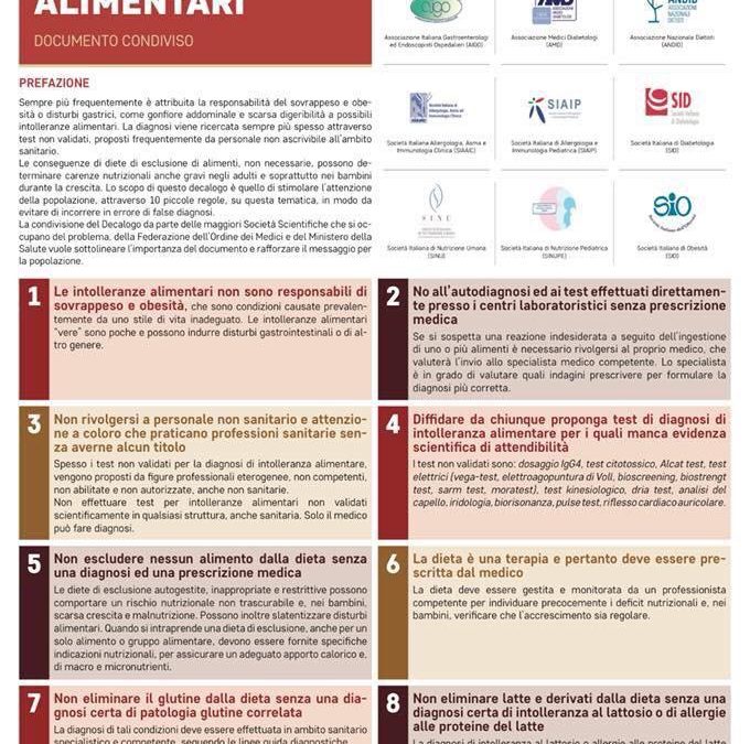 Dieci regole per gestire le intolleranze alimentari
